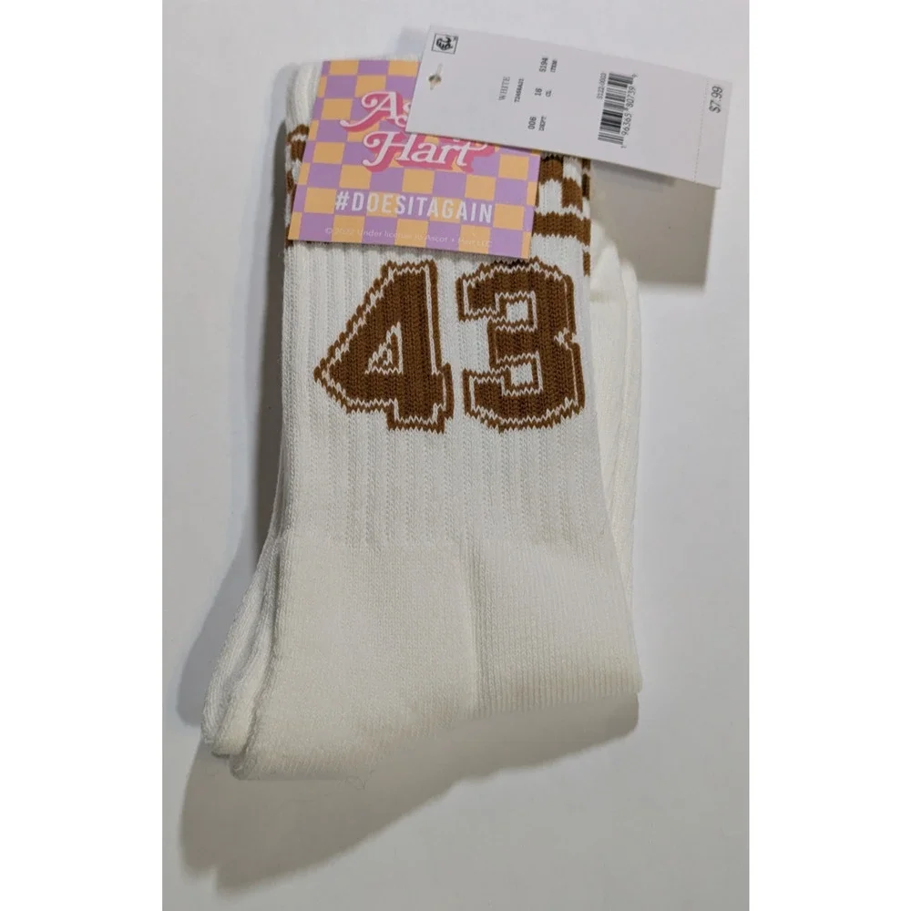 Ascot and Hart Womens One Size Crew Socks #43 Retro 70s Ivory Brown Checkerboard